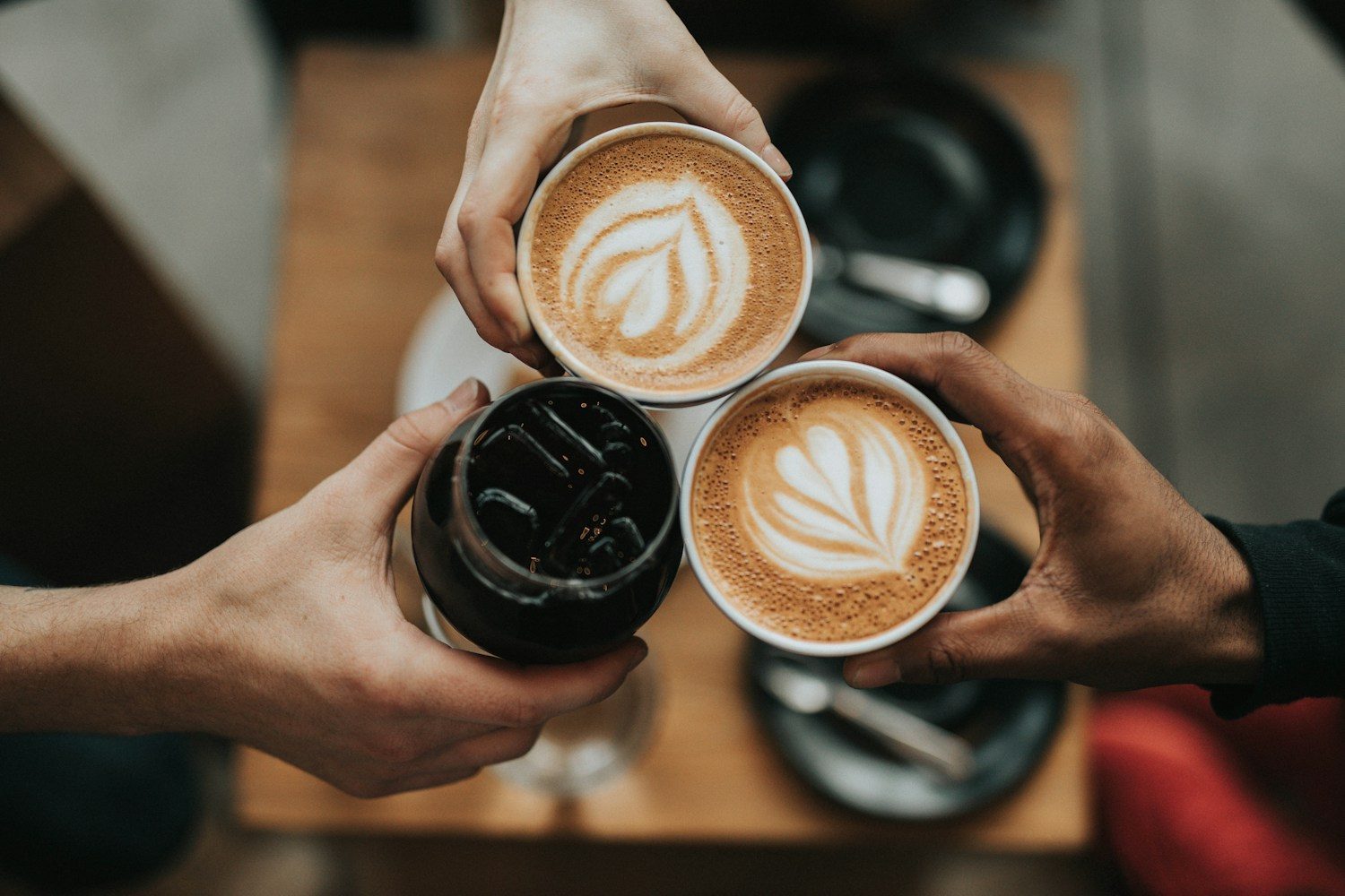 Coffee on a bright cafe table